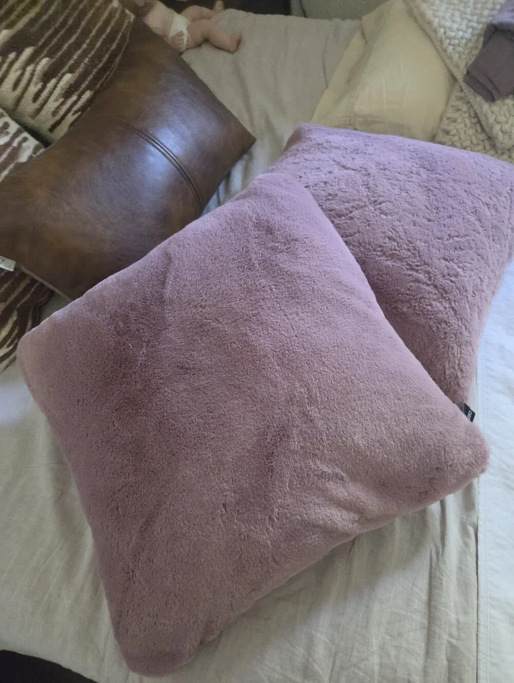 Rodeo Home Faux Fur Throw Pillow Covers - Dusty Rose/Mauve - Set of 2